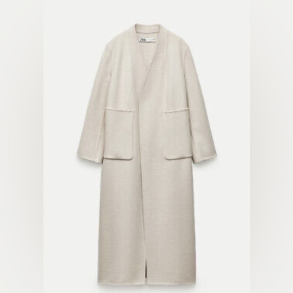 NWOT. Zara Cream Wool Blend Robe Coat. Size L. - Picture 2 of 12